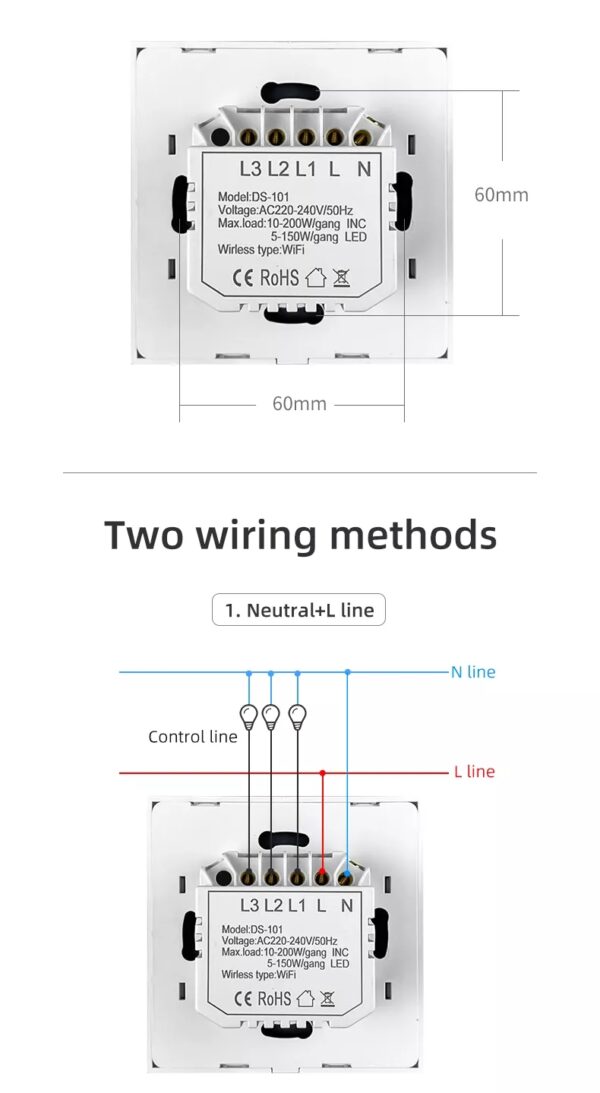 Smart Light Switch 3 gang WiFi N+Lline & L line EU/UK google home smart light switch - Image 17