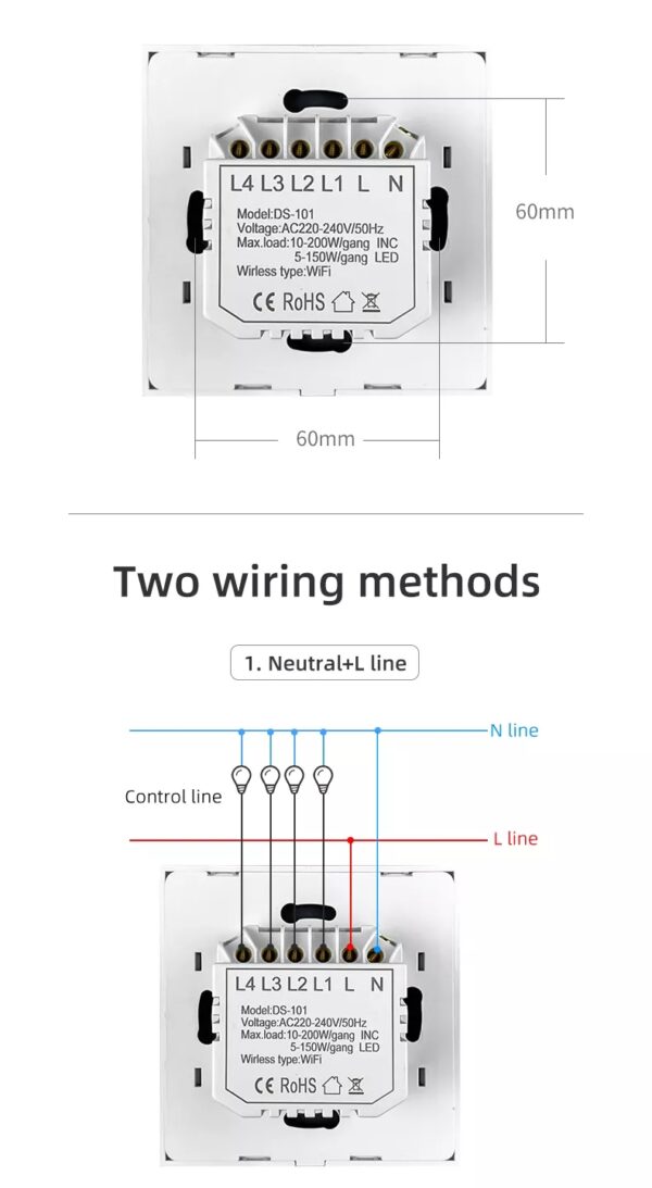 Smart Light Switch 4 gang WiFi N+Lline & L line EU/UK smart network switch - Image 17