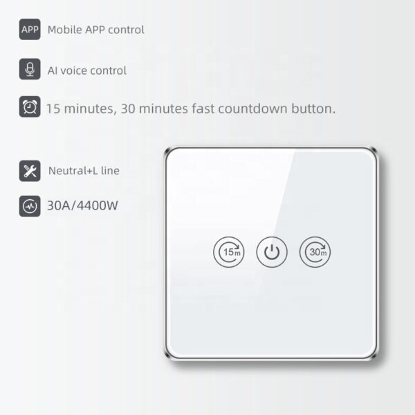 30A/4400W Smart  Switch 1gang Wi-Fi N+Lline EU/UK smart network switch - Image 7