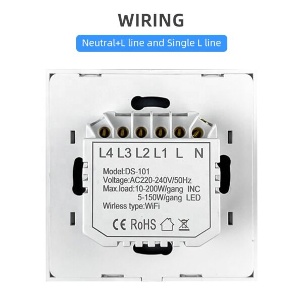 Smart Light Switch 4 gang WiFi N+Lline & L line EU/UK smart network switch - Image 4