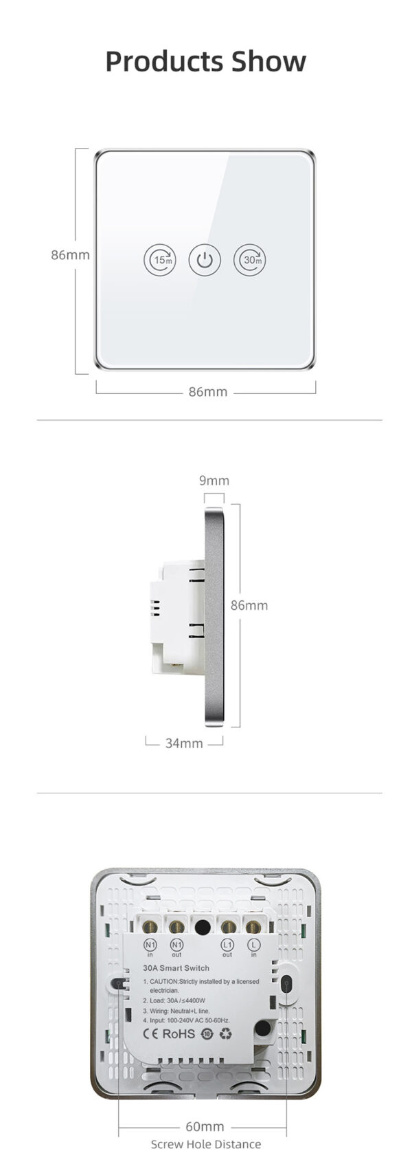 30A/4400W Smart  Switch 1gang Wi-Fi N+Lline EU/UK smart network switch - Image 20