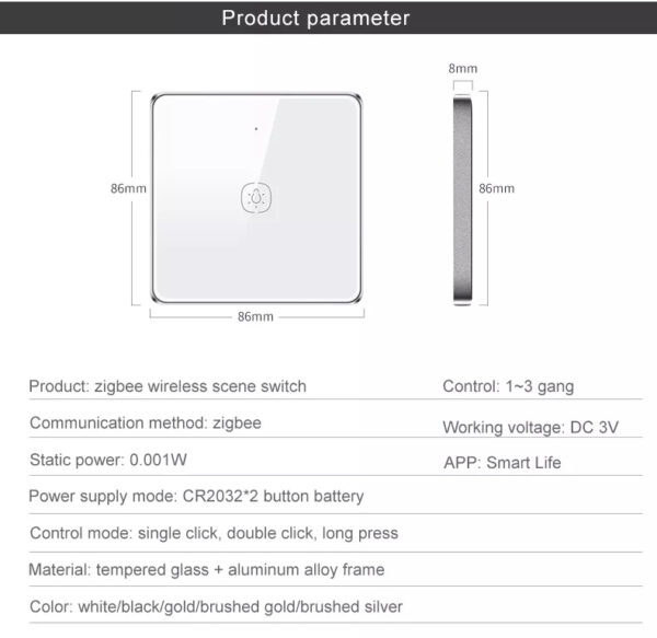 Wireless Scene Switch 1gang ZigBee Battery Switch smart network switch - Image 17